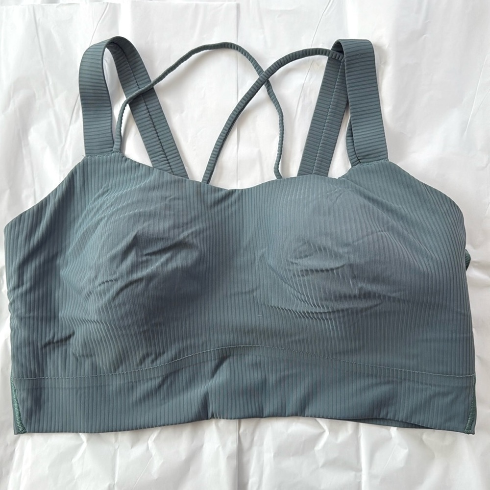Lululemon Like a Cloud Longline Bra (Green Ribbed) Size 12, D/DD